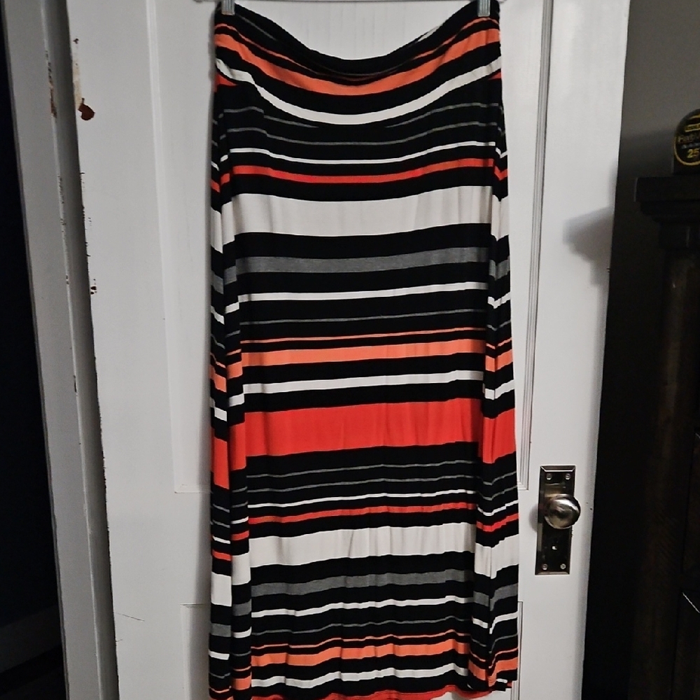 Striped Black, White, and Orange Women's Skirt